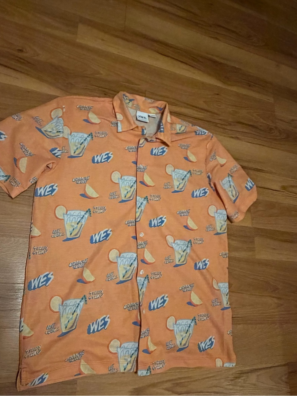 Zara + Wes Orange Short-Sleeve Vacation Shirt with Lemonade Print
